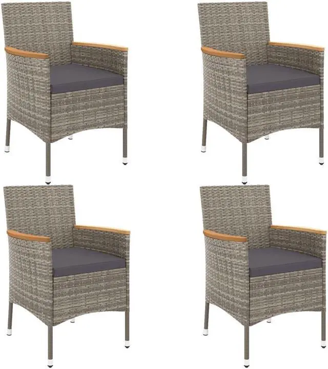 Alt view image 3 of 6 - vidaXL Patio Bistro Set with Cushions Outdoor Furniture 5 Piece Gray Poly Rattan