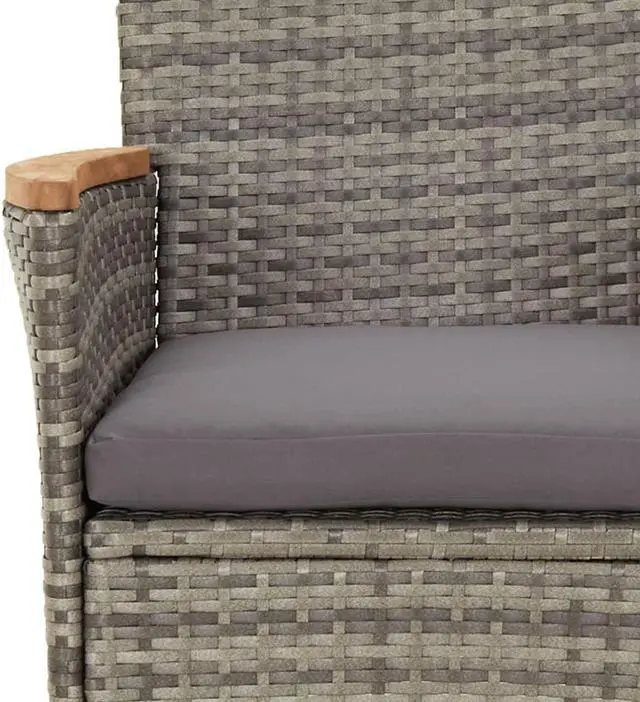 Alt view image 5 of 6 - vidaXL Patio Bistro Set with Cushions Outdoor Furniture 5 Piece Gray Poly Rattan