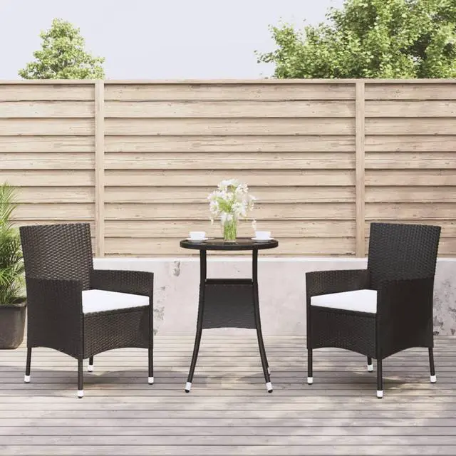 Main image of vidaXL Patio Bistro Set with Cushions Furniture 3 Piece Black Poly Rattan