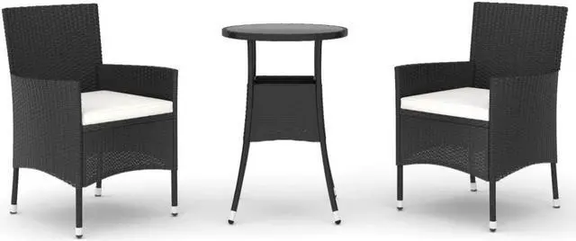 Alt view image 2 of 6 - vidaXL Patio Bistro Set with Cushions Furniture 3 Piece Black Poly Rattan