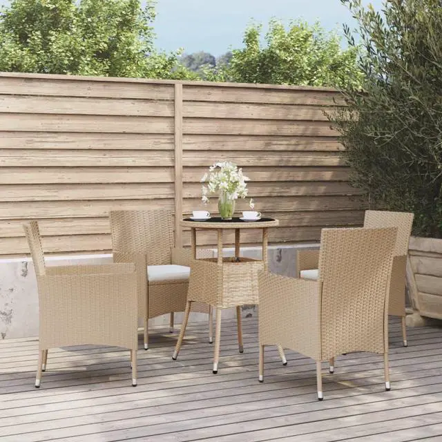 Main image of vidaXL Patio Bistro Set with Cushions Furniture 5 Piece Beige Poly Rattan