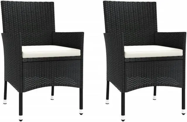 Alt view image 3 of 6 - vidaXL Patio Bistro Set with Cushions Furniture 3 Piece Black Poly Rattan