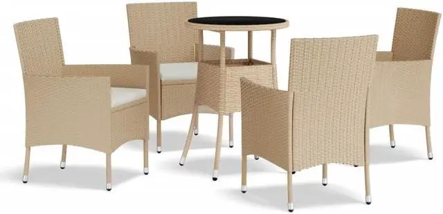 Alt view image 2 of 6 - vidaXL Patio Bistro Set with Cushions Furniture 5 Piece Beige Poly Rattan