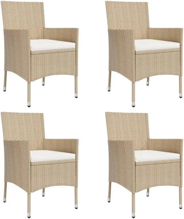 Alt view image 3 of 6 - vidaXL Patio Bistro Set with Cushions Furniture 5 Piece Beige Poly Rattan