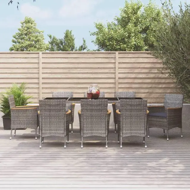 Main image of vidaXL Patio Dining Set with Cushions Outdoor Furniture 9 Piece Gray Poly Rattan