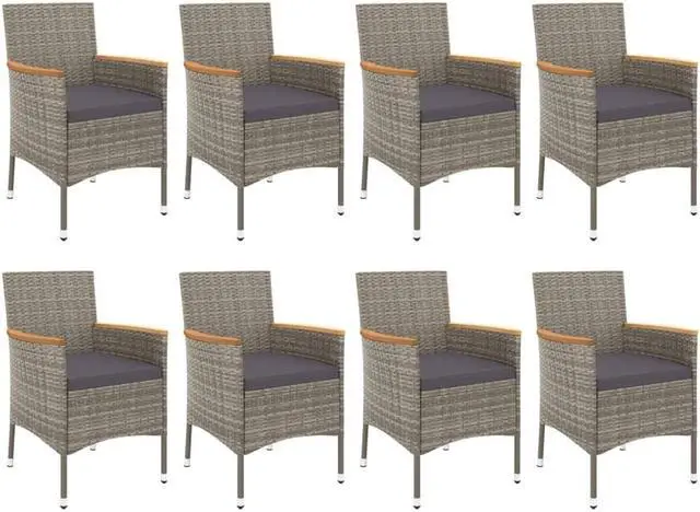 Alt view image 3 of 6 - vidaXL Patio Dining Set with Cushions Outdoor Furniture 9 Piece Gray Poly Rattan