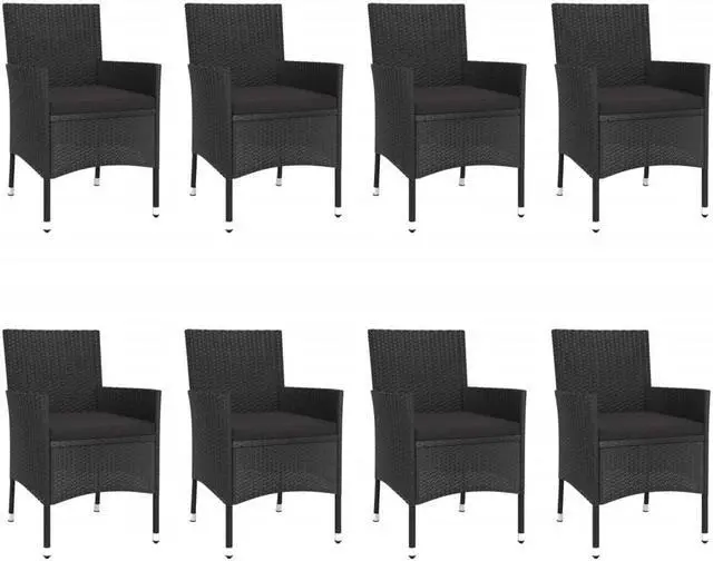 Alt view image 3 of 6 - vidaXL Patio Dining Set with Cushions Furniture 9 Piece Black Poly Rattan