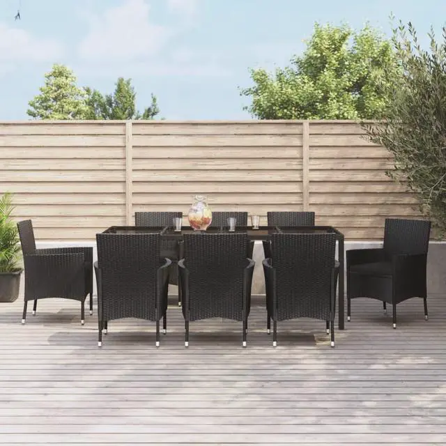 Main image of vidaXL Patio Dining Set with Cushions Furniture 9 Piece Black Poly Rattan