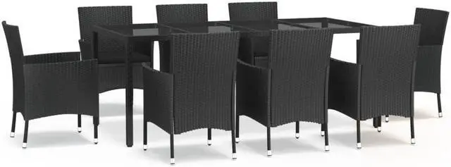 Alt view image 2 of 6 - vidaXL Patio Dining Set with Cushions Furniture 9 Piece Black Poly Rattan