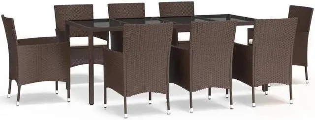 Alt view image 2 of 6 - vidaXL Patio Dining Set with Cushions Furniture 9 Piece Brown Poly Rattan