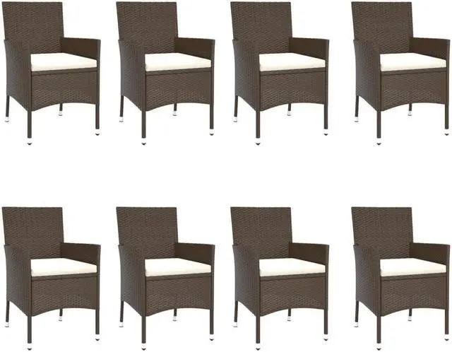 Alt view image 3 of 6 - vidaXL Patio Dining Set with Cushions Furniture 9 Piece Brown Poly Rattan
