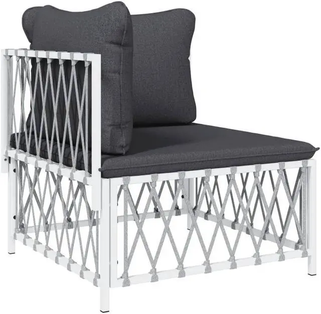 Alt view image 3 of 6 - vidaXL Patio Furniture Set 6 Piece Sectional Sofa with Cushions White Steel