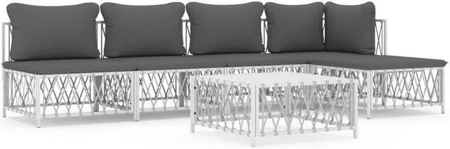 Alt view image 2 of 6 - vidaXL Patio Furniture Set 6 Piece Sectional Sofa with Cushions White Steel