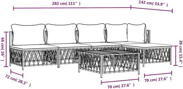 Alt view image 4 of 6 - vidaXL Patio Furniture Set 6 Piece Sectional Sofa with Cushions White Steel