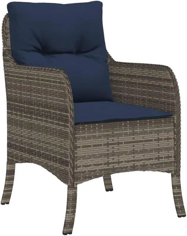 Alt view image 3 of 6 - vidaXL Patio Dining Set with Cushions Outdoor Furniture 3 Piece Gray Poly Rattan