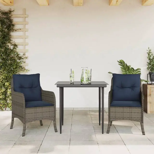 Main image of vidaXL Patio Dining Set with Cushions Outdoor Furniture 3 Piece Gray Poly Rattan