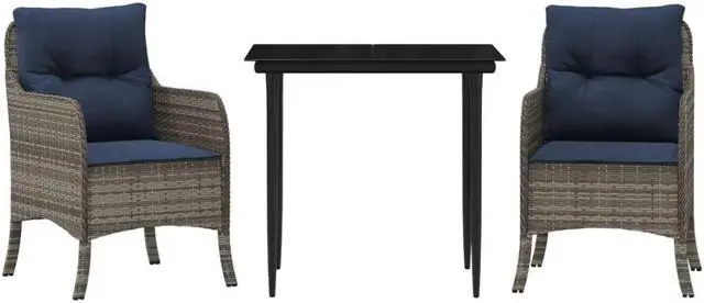 Alt view image 2 of 6 - vidaXL Patio Dining Set with Cushions Outdoor Furniture 3 Piece Gray Poly Rattan