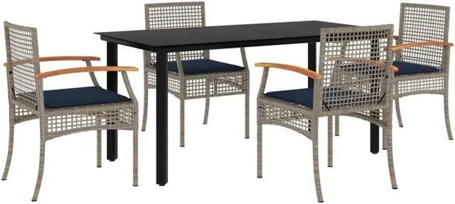 Alt view image 2 of 6 - vidaXL Patio Dining Set with Cushions Outdoor Furniture 5 Piece Gray Poly Rattan