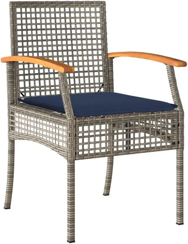 Alt view image 3 of 6 - vidaXL Patio Dining Set with Cushions Outdoor Furniture 5 Piece Gray Poly Rattan