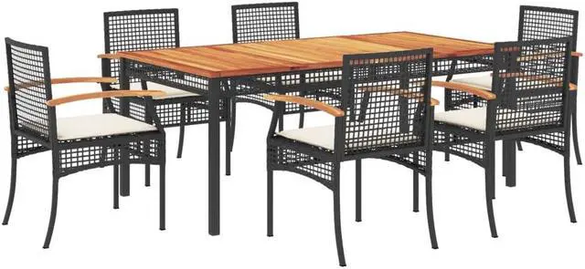 Alt view image 2 of 6 - vidaXL Patio Dining Set with Cushions Furniture 7 Piece Black Poly Rattan