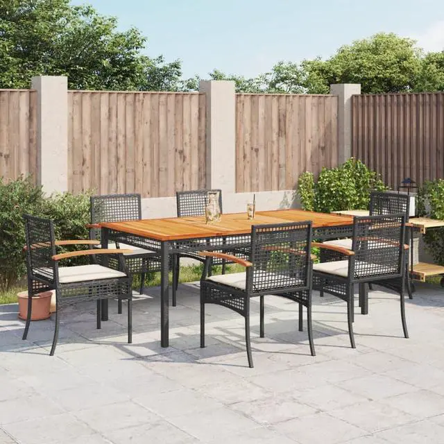 Main image of vidaXL Patio Dining Set with Cushions Furniture 7 Piece Black Poly Rattan