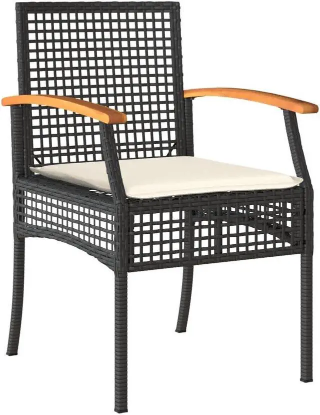 Alt view image 3 of 6 - vidaXL Patio Dining Set with Cushions Furniture 7 Piece Black Poly Rattan