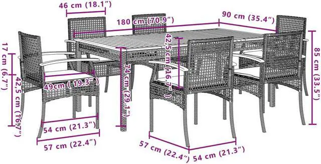 Alt view image 4 of 6 - vidaXL Patio Dining Set with Cushions Furniture 7 Piece Black Poly Rattan