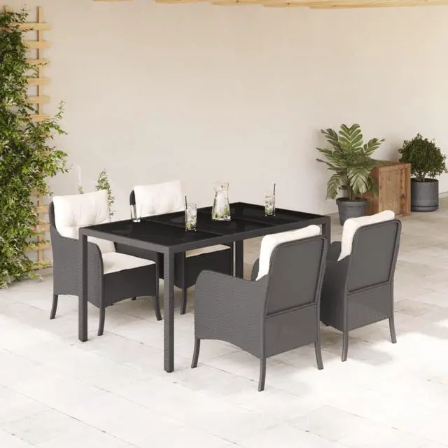 Main image of vidaXL Patio Dining Set with Cushions Garden Furniture 5 Piece Black Poly Rattan
