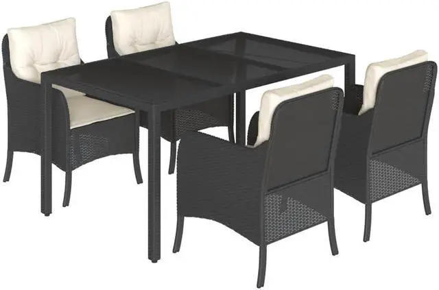 Alt view image 2 of 6 - vidaXL Patio Dining Set with Cushions Garden Furniture 5 Piece Black Poly Rattan