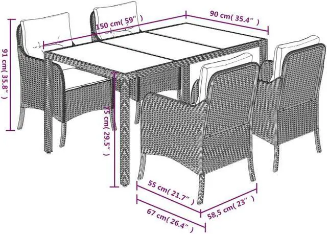 Alt view image 6 of 6 - vidaXL Patio Dining Set with Cushions Garden Furniture 5 Piece Black Poly Rattan