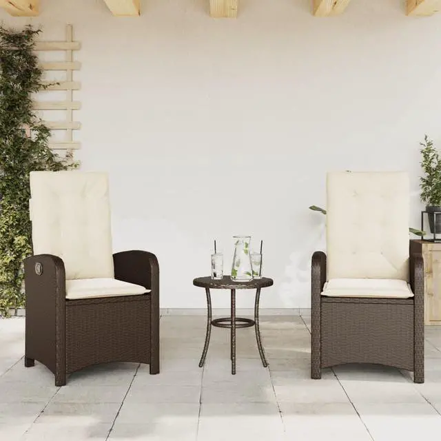 Main image of vidaXL Reclining Patio Chairs with Cushions Furniture 2 Pcs Brown Poly Rattan