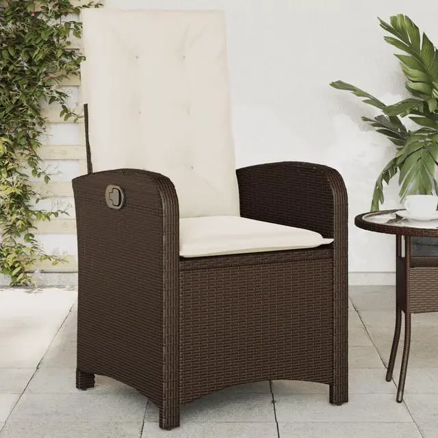 Alt view image 2 of 7 - vidaXL Reclining Patio Chairs with Cushions Furniture 2 Pcs Brown Poly Rattan