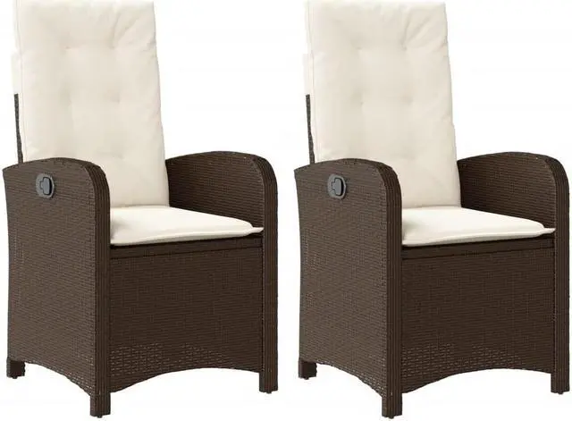 Alt view image 3 of 7 - vidaXL Reclining Patio Chairs with Cushions Furniture 2 Pcs Brown Poly Rattan