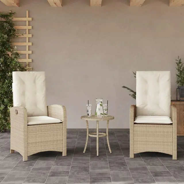 Main image of vidaXL Reclining Patio Chairs with Cushions Furniture 2 Pcs Beige Poly Rattan