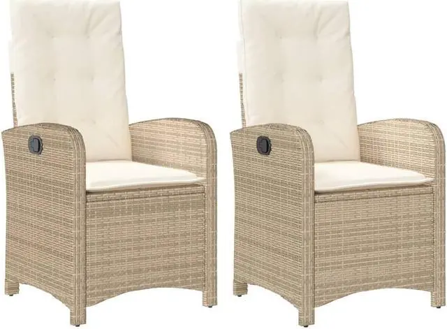 Alt view image 3 of 7 - vidaXL Reclining Patio Chairs with Cushions Furniture 2 Pcs Beige Poly Rattan