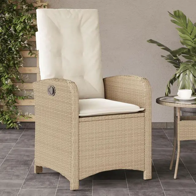 Alt view image 2 of 7 - vidaXL Reclining Patio Chairs with Cushions Furniture 2 Pcs Beige Poly Rattan