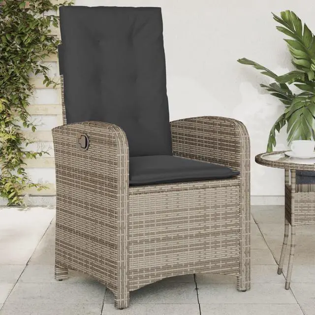 Alt view image 2 of 7 - vidaXL Reclining Patio Chairs with Cushions Furniture 2 Pcs Gray Poly Rattan