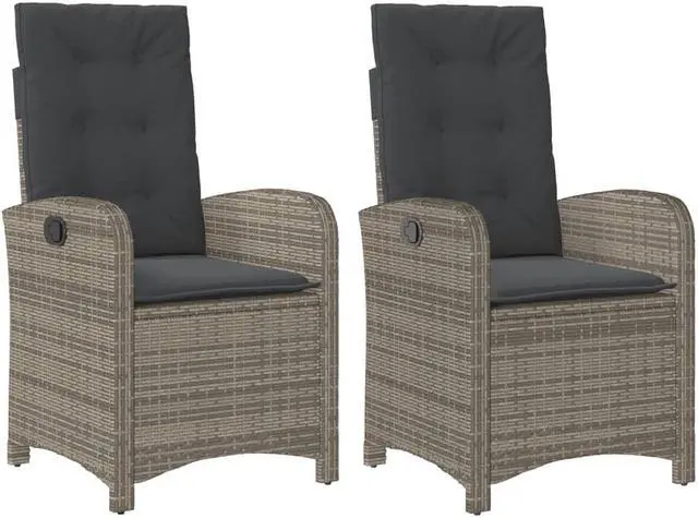 Alt view image 3 of 7 - vidaXL Reclining Patio Chairs with Cushions Furniture 2 Pcs Gray Poly Rattan