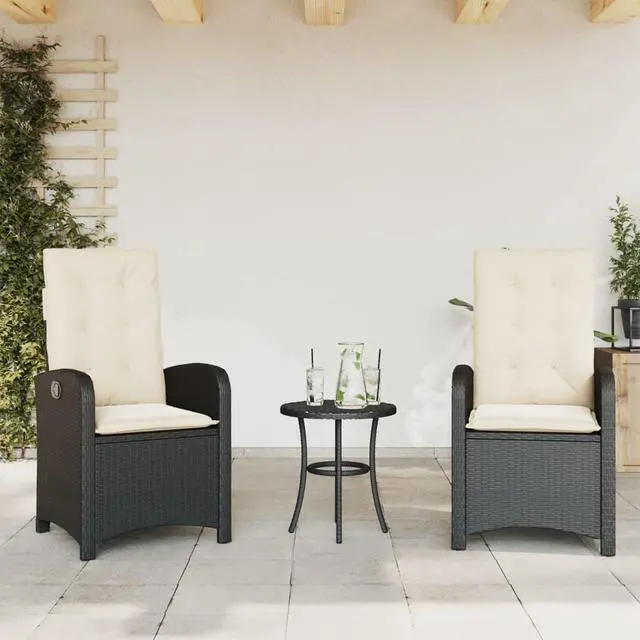 Main image of vidaXL Reclining Patio Chairs with Cushions Furniture 2 Pcs Black Poly Rattan