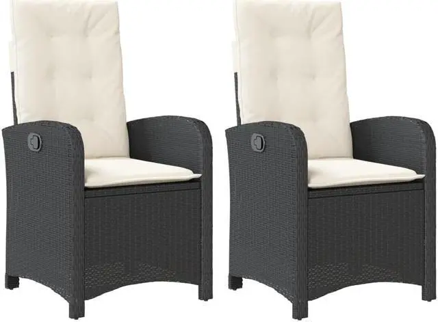Alt view image 3 of 7 - vidaXL Reclining Patio Chairs with Cushions Furniture 2 Pcs Black Poly Rattan