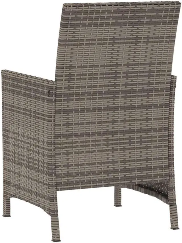 Alt view image 5 of 7 - vidaXL Bistro Set with Cushions Outdoor Furniture 3 Piece Gray Poly Rattan