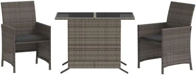 Alt view image 2 of 7 - vidaXL Bistro Set with Cushions Outdoor Furniture 3 Piece Gray Poly Rattan