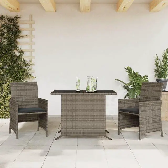 Main image of vidaXL Bistro Set with Cushions Outdoor Furniture 3 Piece Gray Poly Rattan