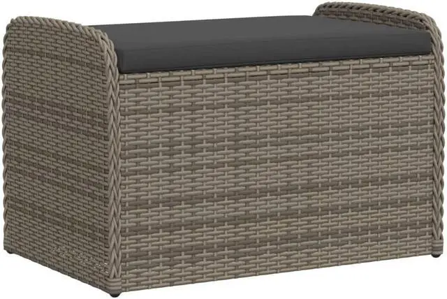 Alt view image 3 of 7 - vidaXL Storage Bench with Cushion Outdoor Garden Furniture Gray Poly Rattan