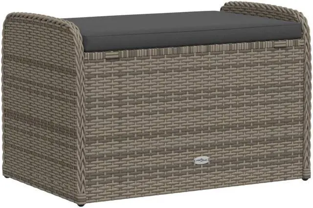 Alt view image 5 of 7 - vidaXL Storage Bench with Cushion Outdoor Garden Furniture Gray Poly Rattan