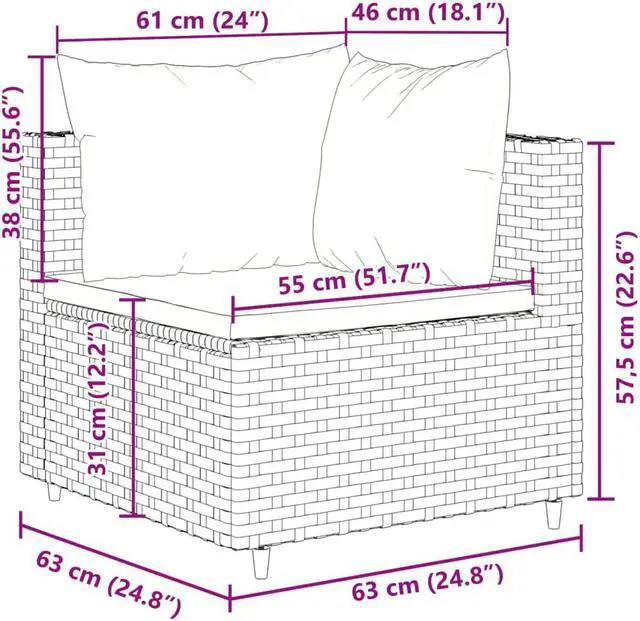 Alt view image 4 of 6 - vidaXL Patio Lounge Set with Cushions Sectional Sofa 5 Piece Gray Poly Rattan