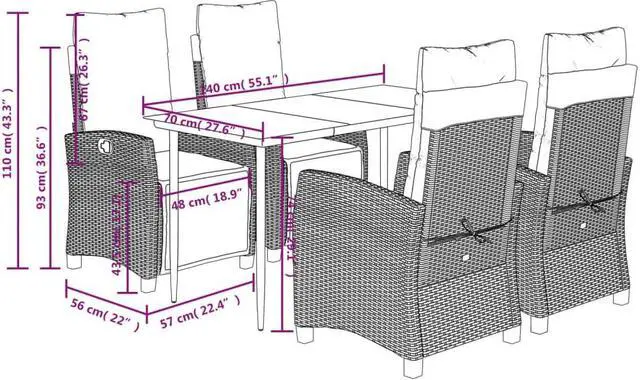 Alt view image 4 of 6 - vidaXL Patio Dining Set with Cushions Garden Furniture 5 Piece Brown Poly Rattan