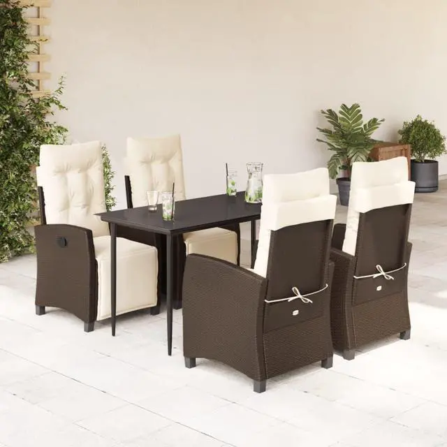 Main image of vidaXL Patio Dining Set with Cushions Garden Furniture 5 Piece Brown Poly Rattan