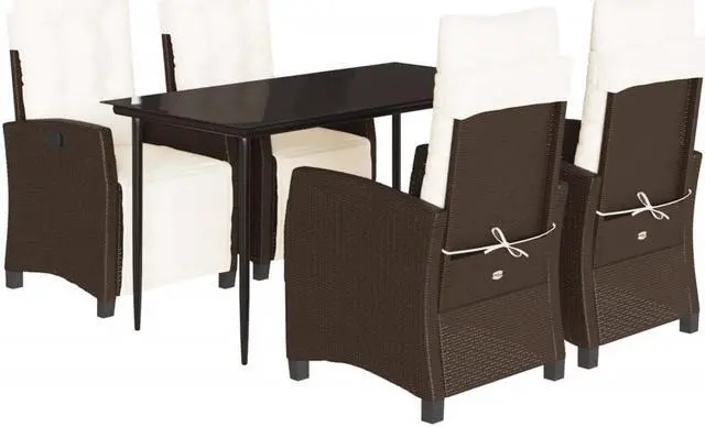 Alt view image 2 of 6 - vidaXL Patio Dining Set with Cushions Garden Furniture 5 Piece Brown Poly Rattan