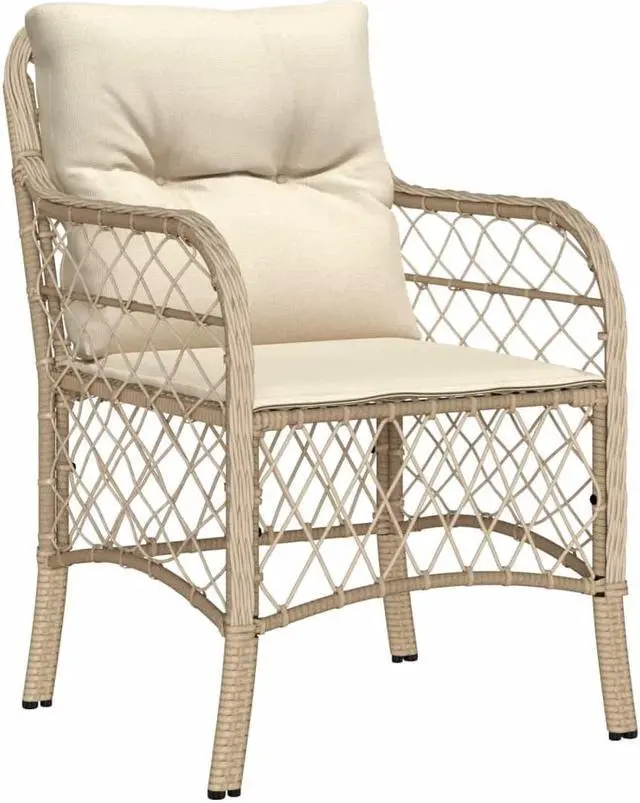 Alt view image 3 of 6 - vidaXL Bistro Set with Cushions Outdoor Furniture 3 Piece Beige Poly Rattan